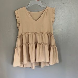 Frill trim v-neck babydoll blouse